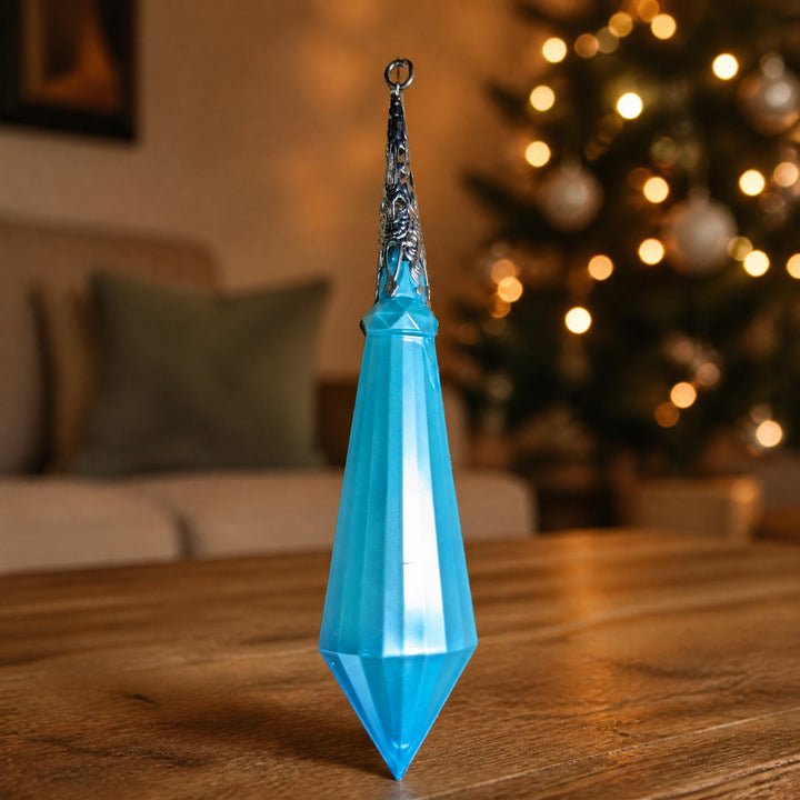 Szene Weihnachtsanhänger Baumschmuck türkis silber facettierter Tropfen