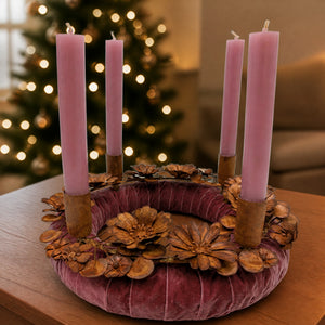 Szene Adventskranz Metallkranz Samt Rost Blüten altrosa rosa
