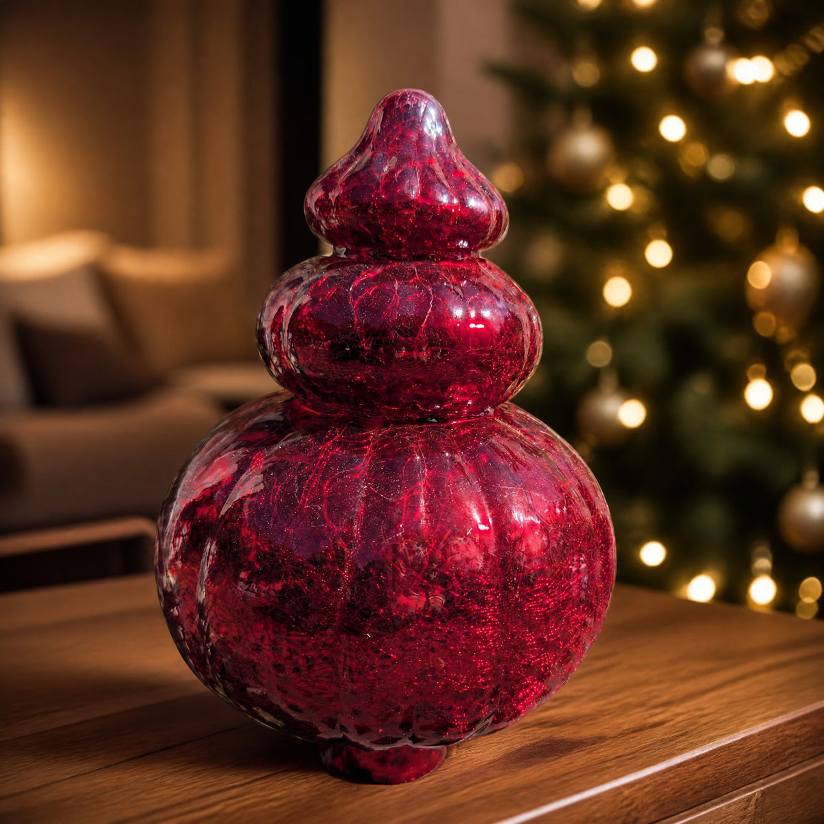Szene Rosenkugel Baumschmuck Zapfenform Craquelé-Optik rot 26 cm