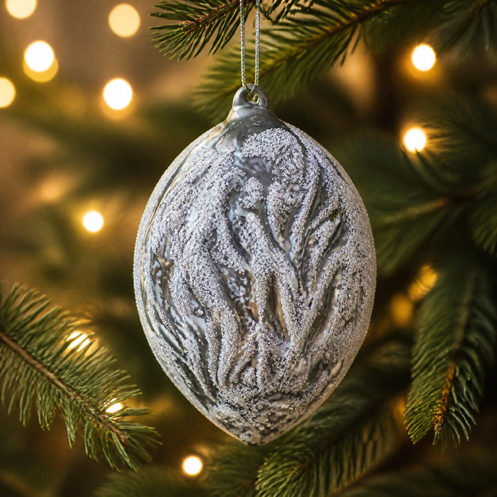 Szene Christbaumschmuck Tropfen Relief Glitzer grau weiß 13 cm