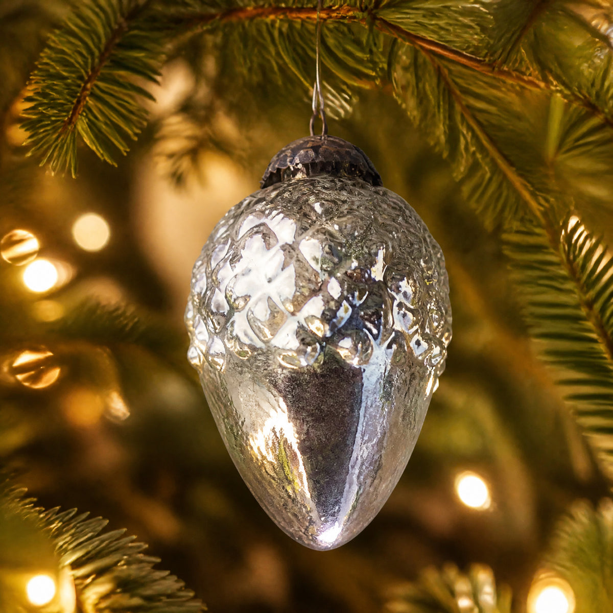 Szene Christbaumschmuck Zapfen Bauernglas silber 10 cm