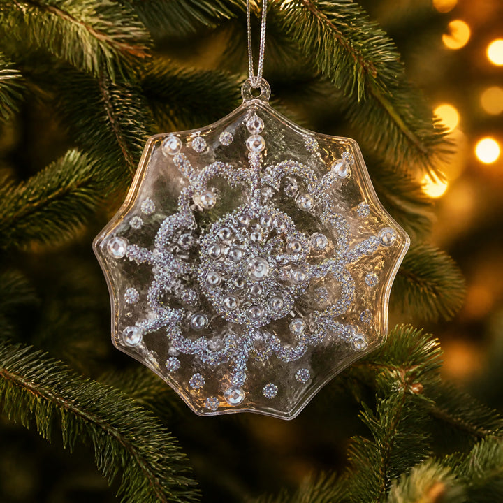 Szene Glasstern Christbaumschmuck Schneeflocke Glitzer silber Ø 11 cm