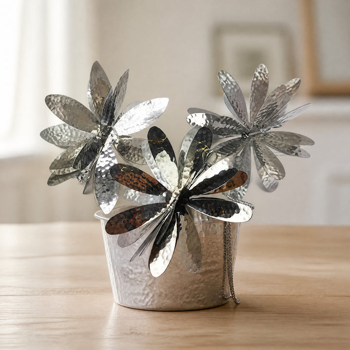 Szene Dekoblumen Hängedekoration Fensterdeko Blumendeko Metall silber 3er Set