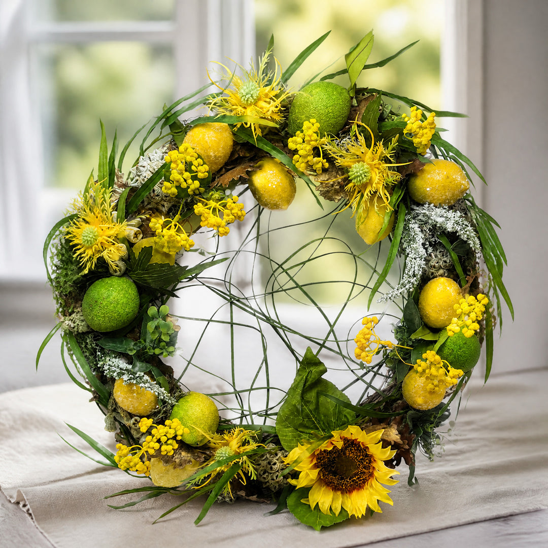 Tischkranz Türkranz Sommer Sonnenblume Zitronen Limonen gelb grün XL