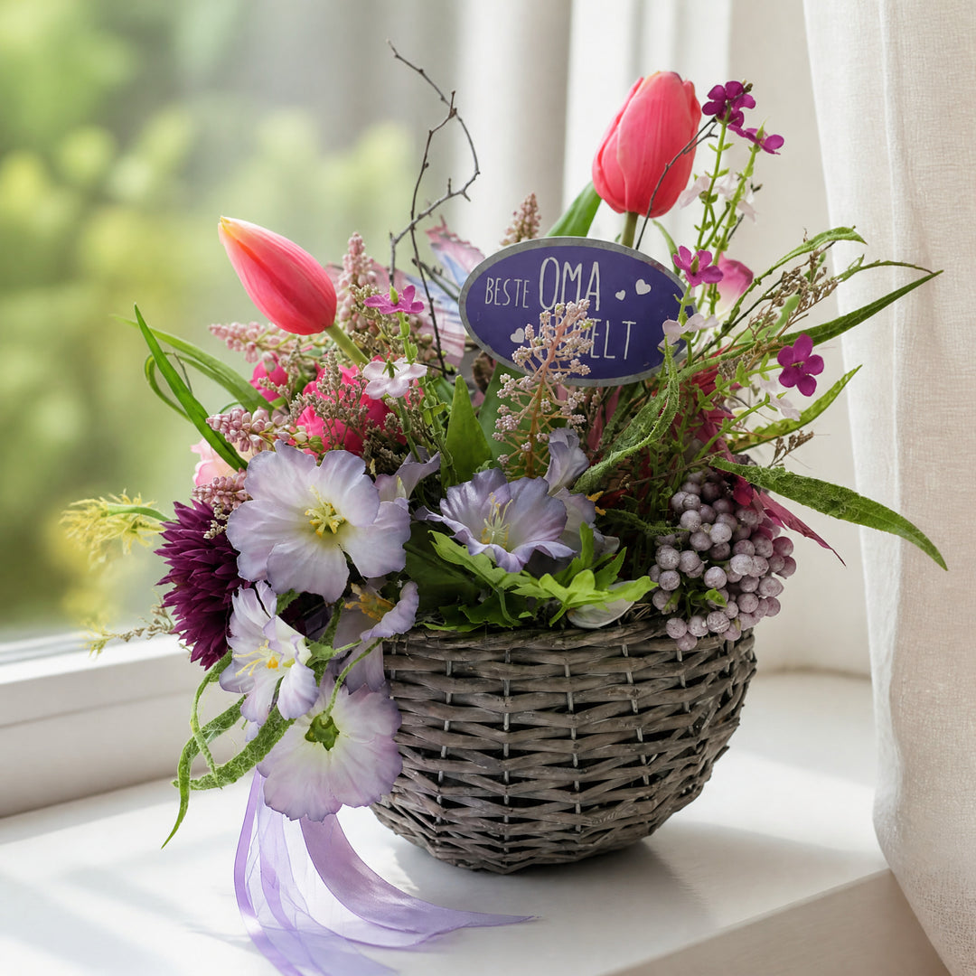 Szene Wandkranz Türkranz beste Oma der Welt Tulpen Beeren Gräser bunt