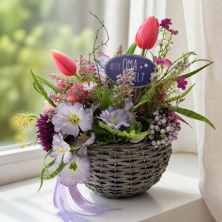 Szene Wandkranz Türkranz beste Oma der Welt Tulpen Beeren Gräser bunt
