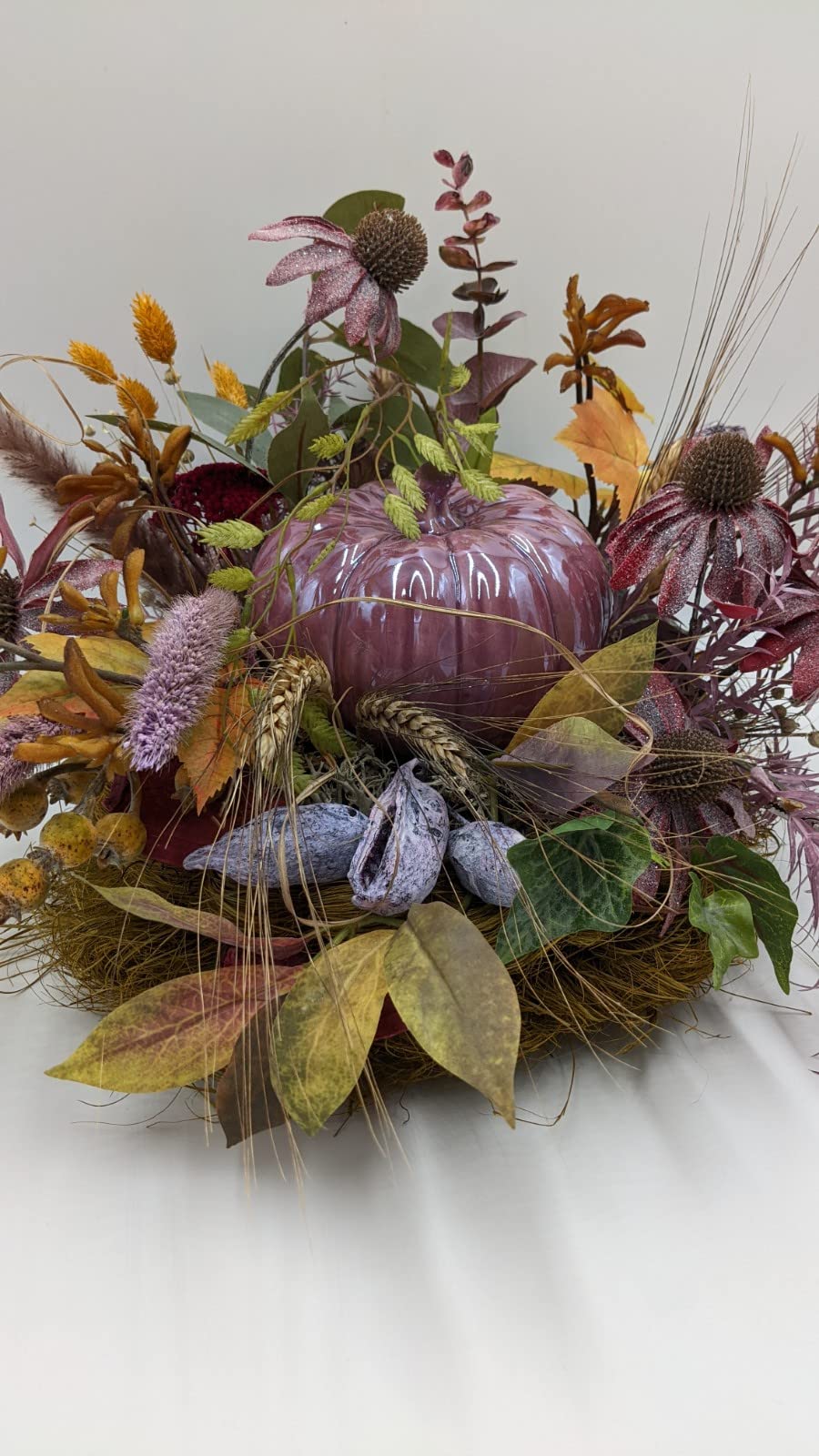 Künstliche Eukalyptus-Deko Im Herbstlook - 3 Zweige Mit Rosa Kürbissen & Beeren, 42 Cm