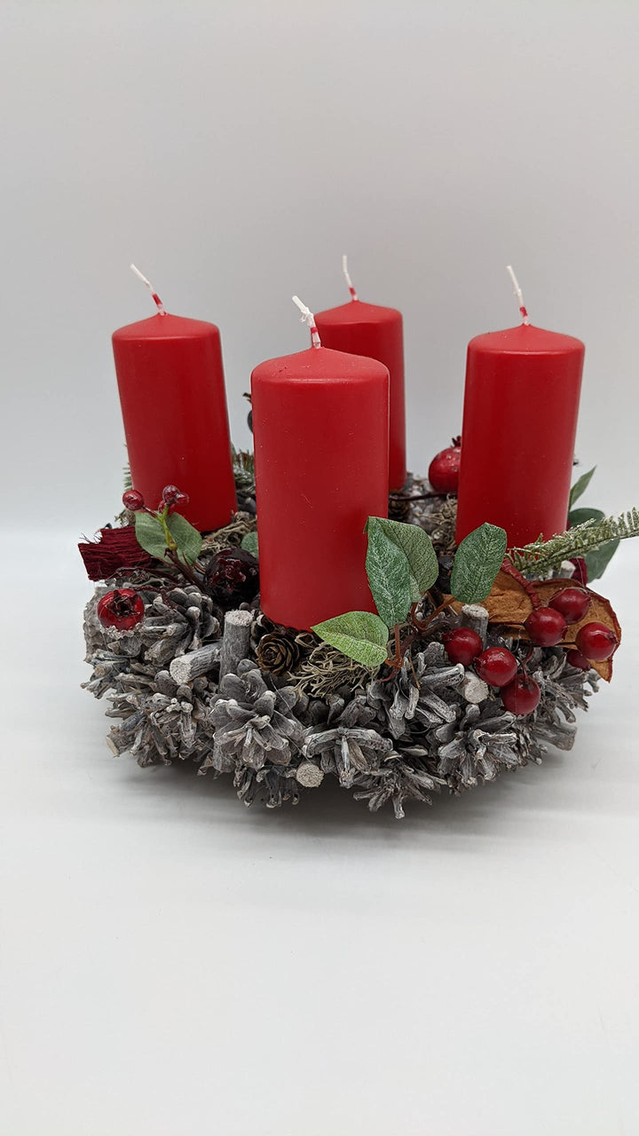 Weihnachtskranz Adventskranz Adventsgesteck Zapfenkranz Apfelscheiben Kerzen Beeren rot