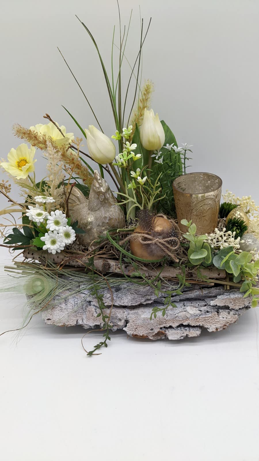 Ostergesteck mit Huhn, Tulpen & Teelicht, 26 cm