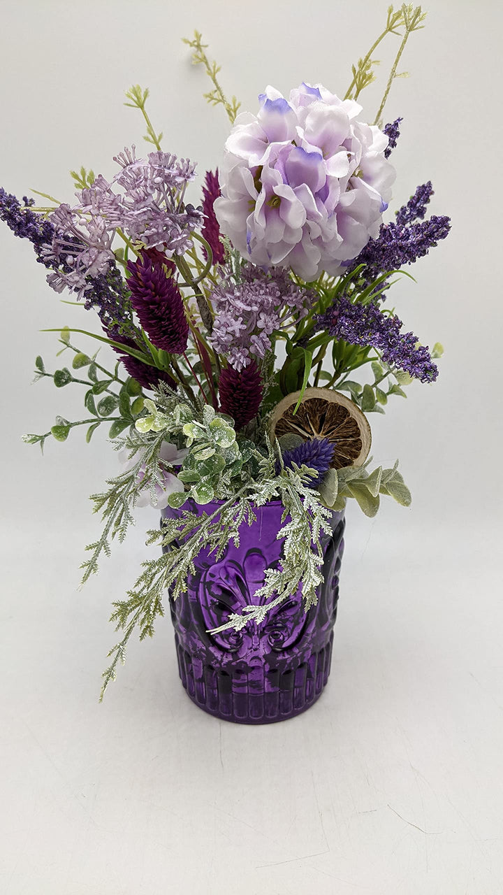 Sommergesteck Tischgesteck Sommerdekoration Seidenblumen Lavendel Hortensie Gräser lila
