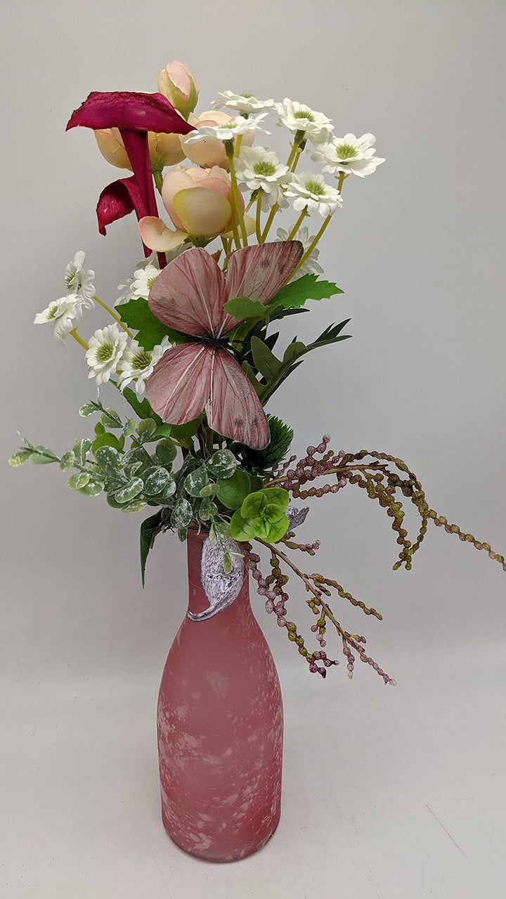 Frühlingsdeko Frühlingsgesteck Seidenblumen Blumengesteck Ranunkeln Schmetterling rosa