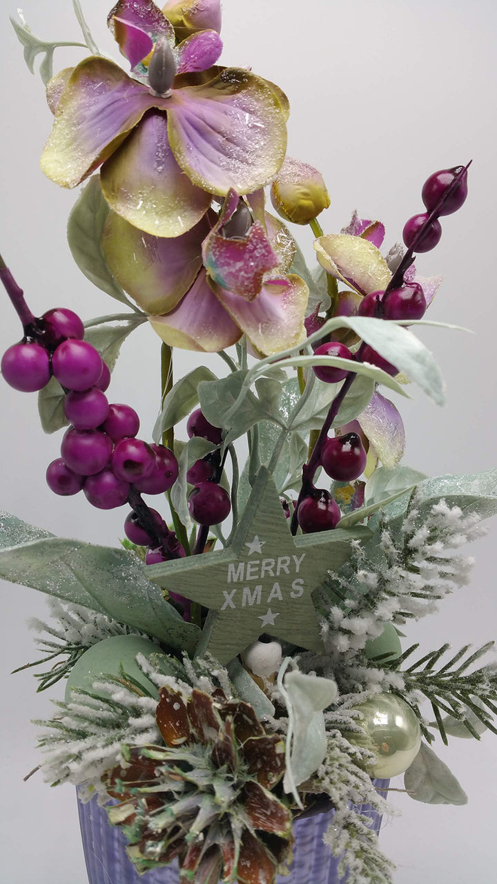 Weihnachtsgesteck Tischgesteck Wintergesteck Kunstfloristik Orchidee Stern Tanne