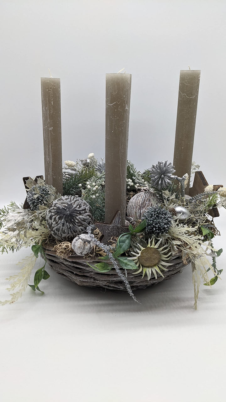 Weihnachtskranz Adventskranz Weihnachtsgesteck Adventsgesteck Kerzen Nüsse Sterne Allium
